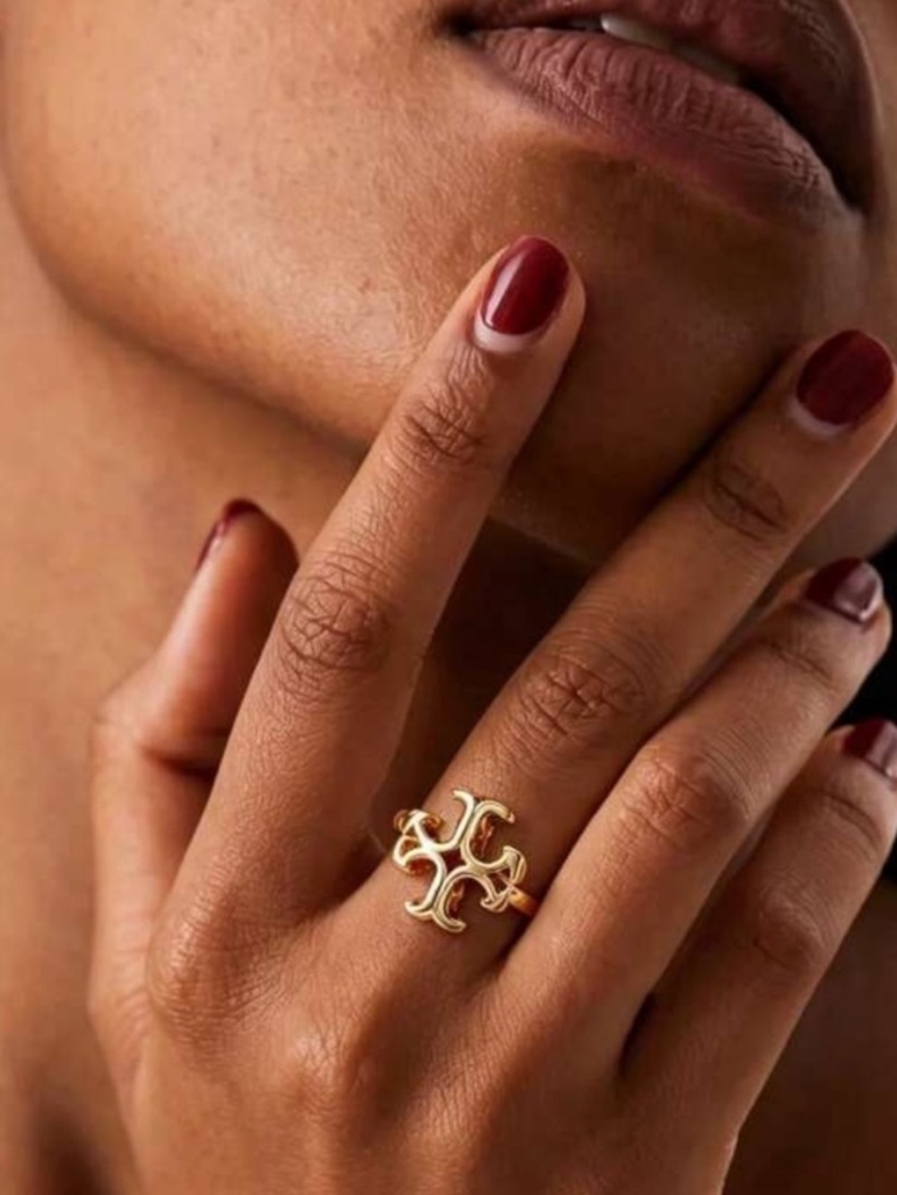 Tory Burch Gold Logo Openwork Ring